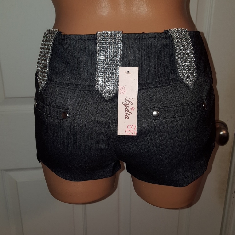 Lydia Charcoal Grey Rhinestone Shorts Size  S